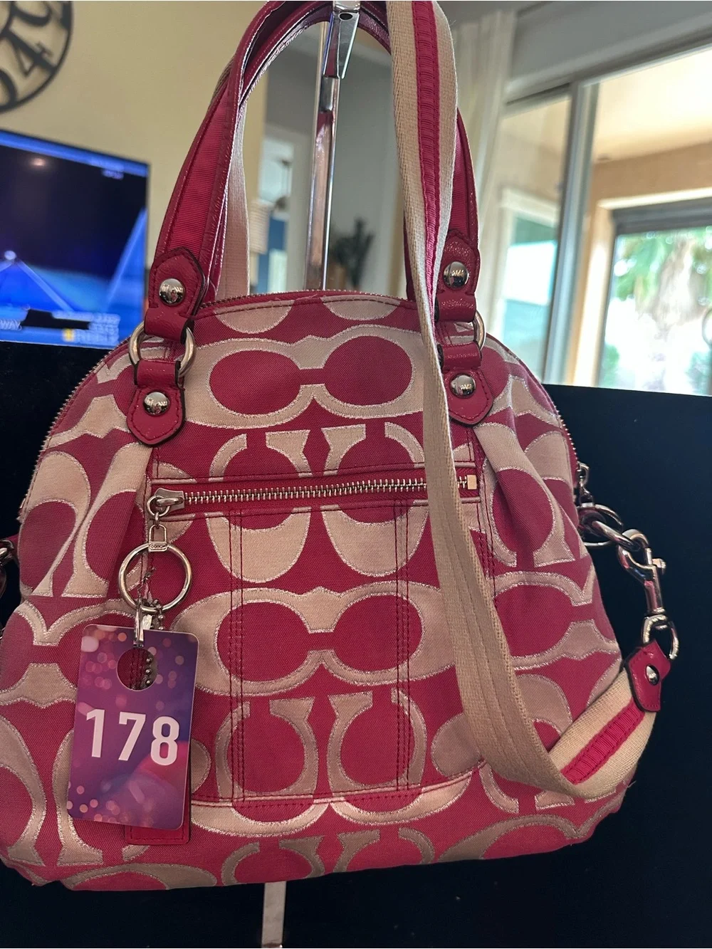 Coach #178 Poppy Signature Lurex C Outline Satchel/Crossbody
